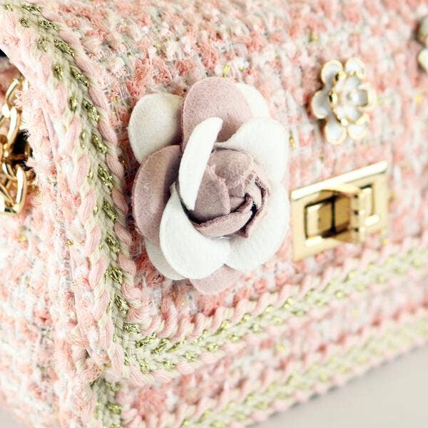 B1306A Floral Brooch Tweed Purse