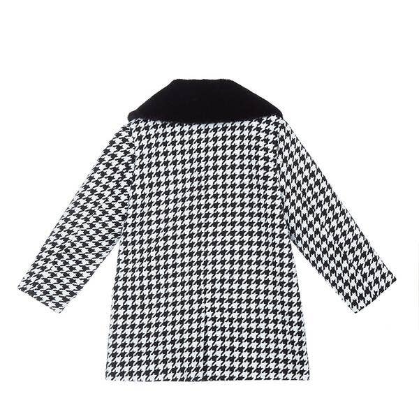 A50 12308 Fur Collar Houndstooth Coat