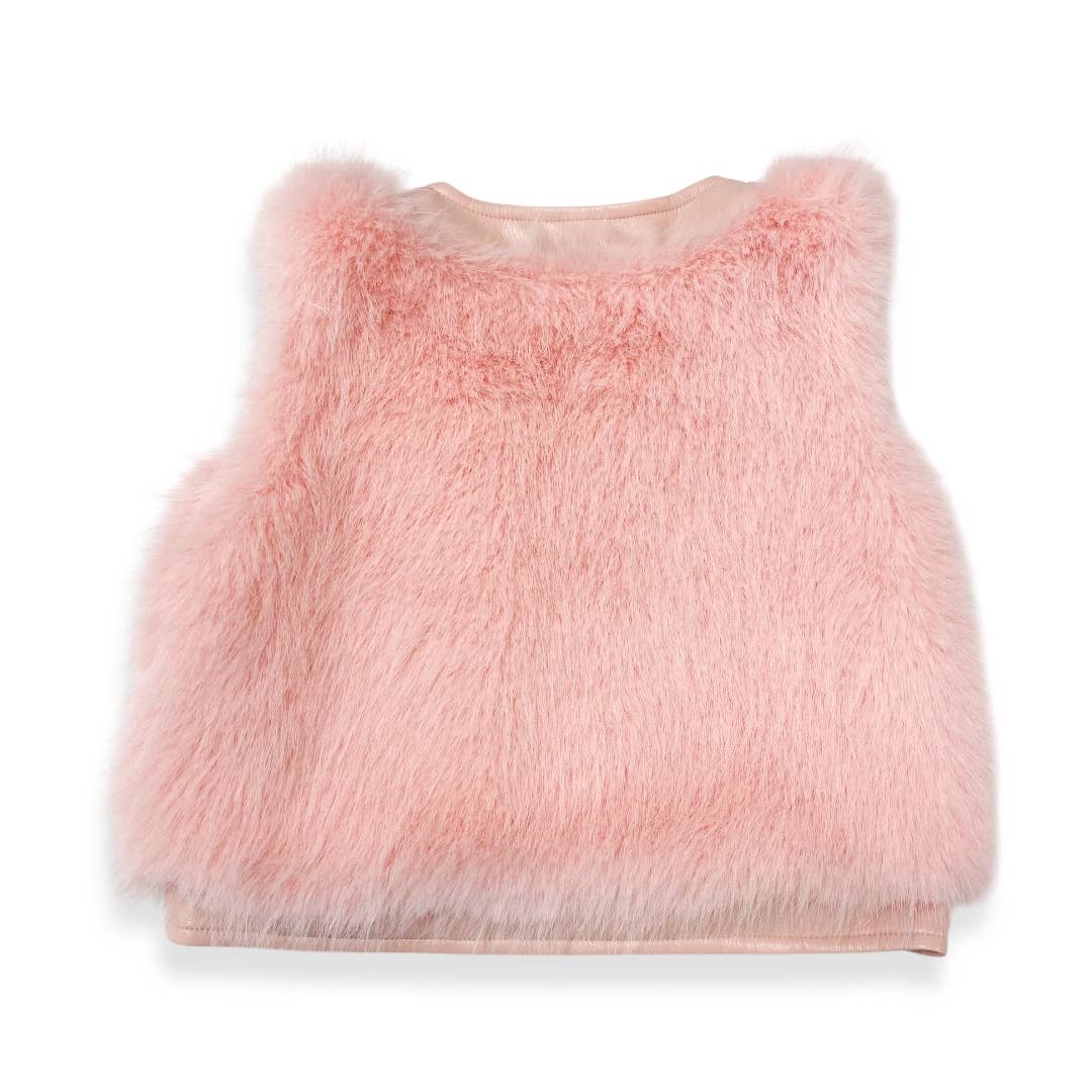 17119 Leather Trimmed Faux Fur Vest (2 Colors)