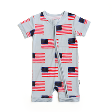 Cargar imagen en el visor de la galería, George Blue Flag Shorty Zip Bamboo Baby 4th of July
