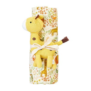 Jungle Print Swaddle & Rattle Set