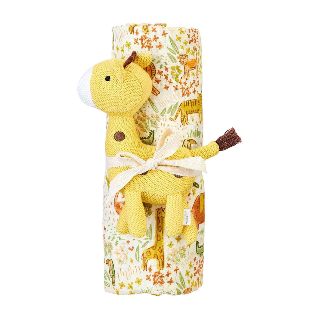 Jungle Print Swaddle & Rattle Set