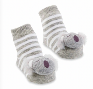 Gray Striped Koala Rattle Toe Socks