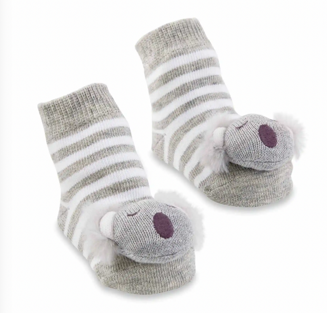 Gray Striped Koala Rattle Toe Socks